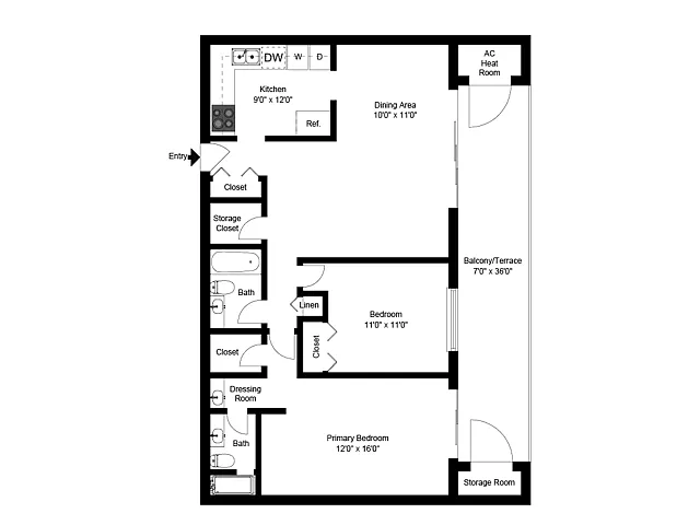 Floor plan Two Bedroom Two Bath