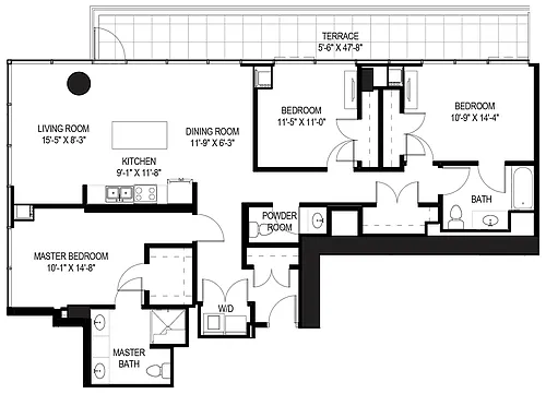 Floor plan 3 Bed/3 Bath Penthouse-3301