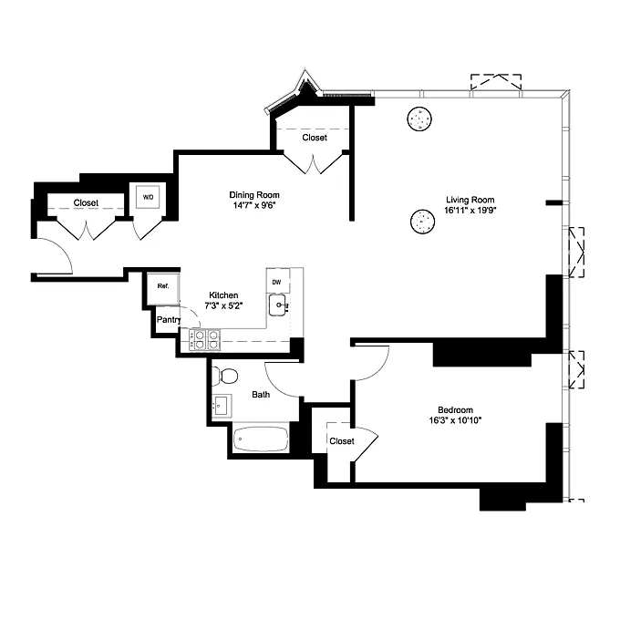 Floor plan One Bedroom H 2