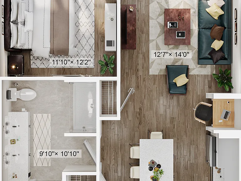 Explore the inviting layout of this contemporary one-bedroom apartment. Explore the inviting layout of this contemporary one-bedroom apartment.