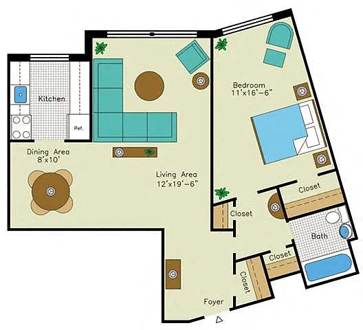 Floor plan 1 Bedroom K