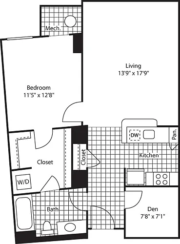 Floor plan 1 Bedroom with Den- 823