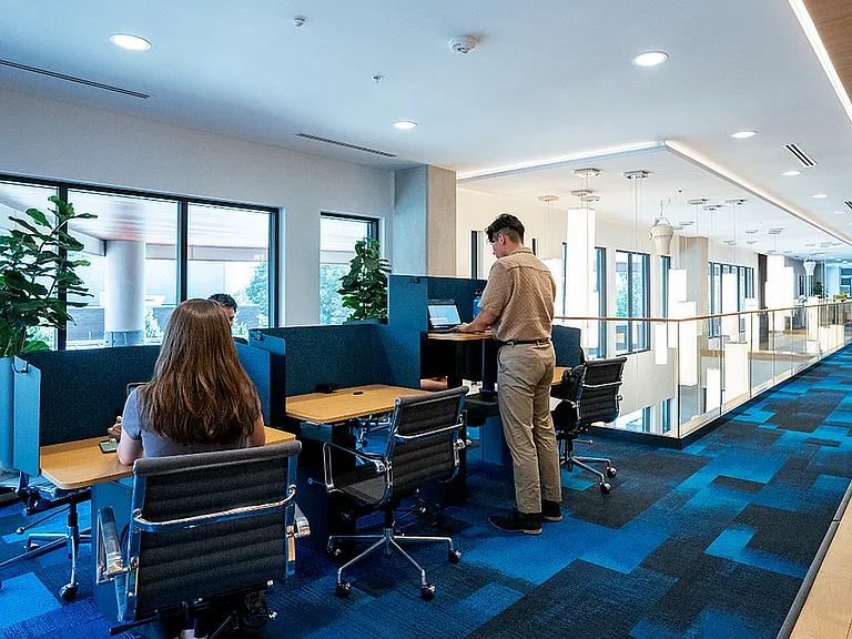 Apt CoWork Semi Private Sit Stand Desks at Sugarmont Apartments in Salt Lake City