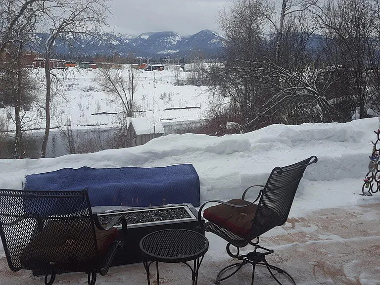 Hot Chocolate on a winter day looking over the river and Big Mountain