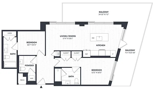 Floor plan 2 Bed/2.5 Bath PH - Stratos - CC14