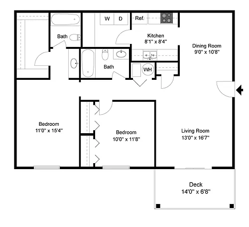 Floor plan 2 Bedroom 2 Bath GB
