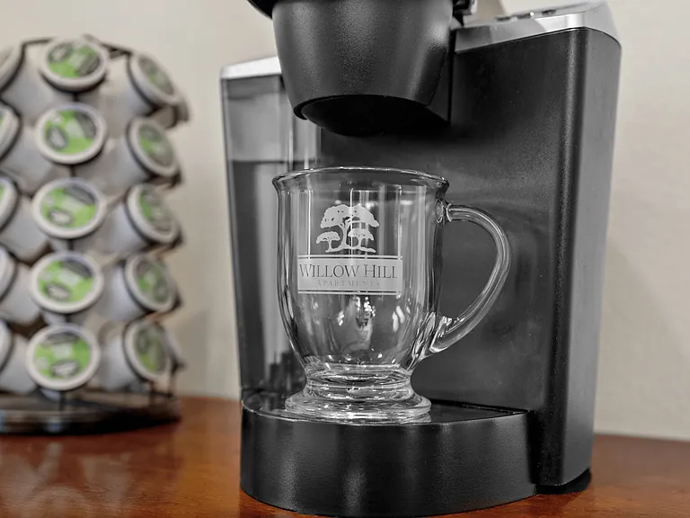 Enjoy complimentary coffee in the Willow Hill clubhouse.