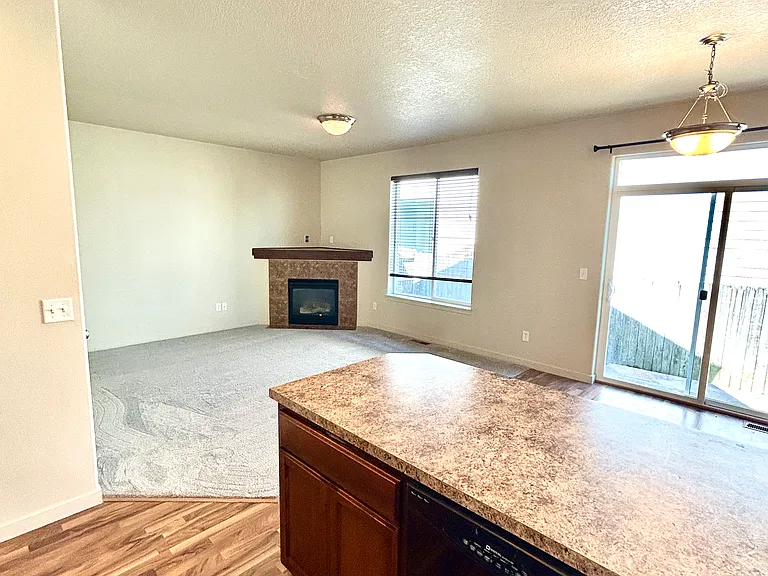Kitchen looking into living area