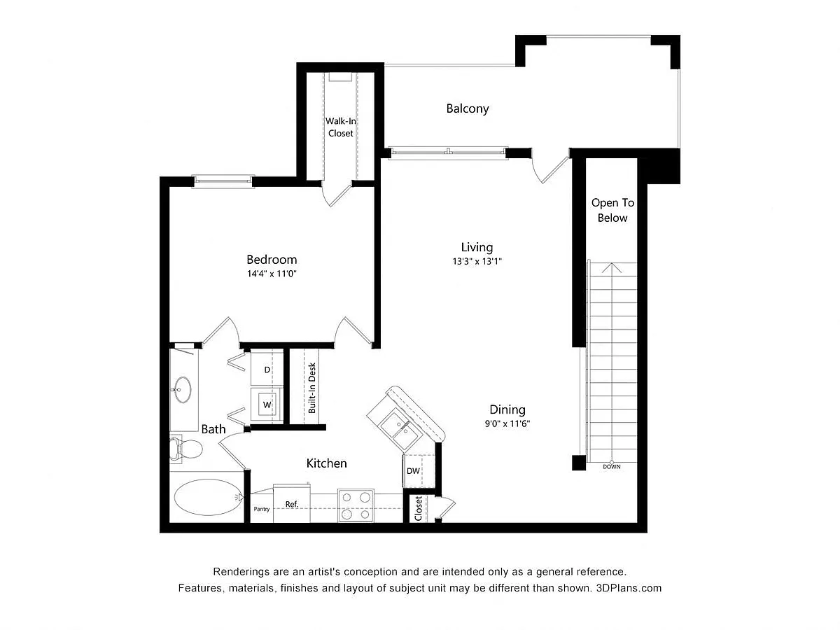 Floor plan One Bedroom Apartment - A4