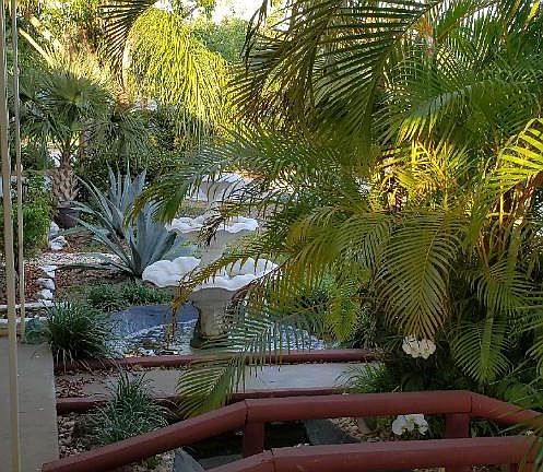 Front of house. Fish pond