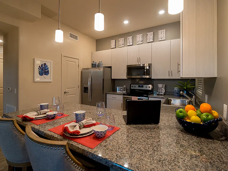 Kitchen with stainless steel appliances