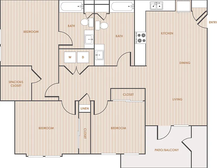 3 Bedroom 2 Bathroom Floorplan Diagram