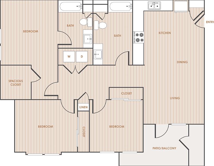 3 Bedroom 2 Bathroom 32A Floorplan Diagram