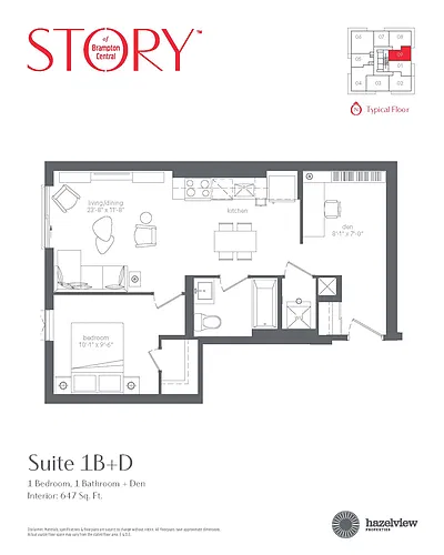 Floor plan 1 Bedroom, 1 Bathroom, Den 1 Bed 1 Bath 2