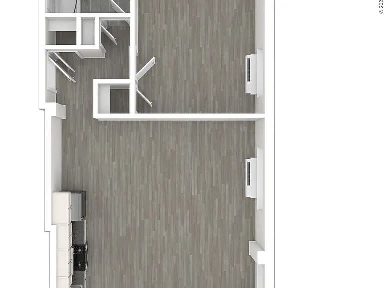Represents the 700 SQFT corner layout