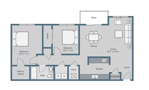 Floor plan 2x1 854 Sq ft