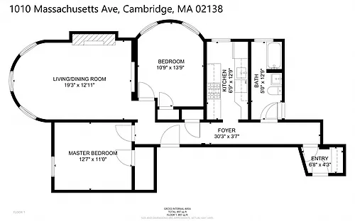 Floor plan 2 bedroom, 1 bath (B)