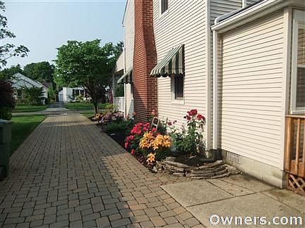 Beautiful brick driveway with mature roses.