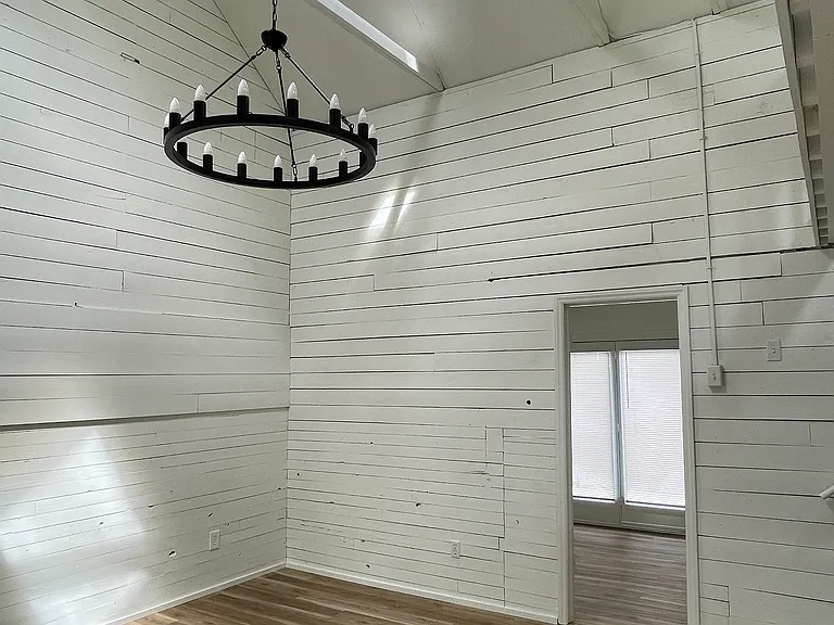 Open living room with skylights