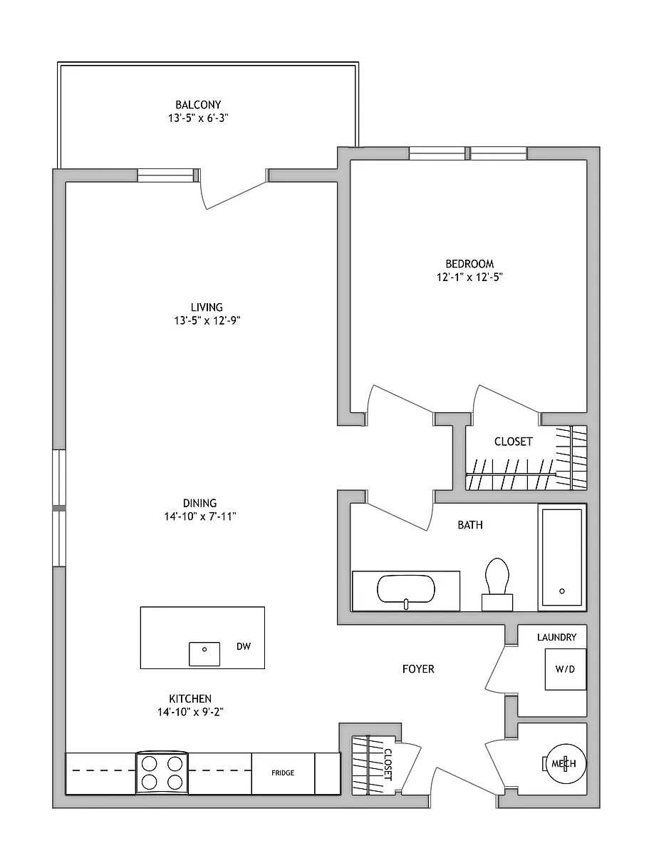 Floor plan 1 Bed 1 Bath C