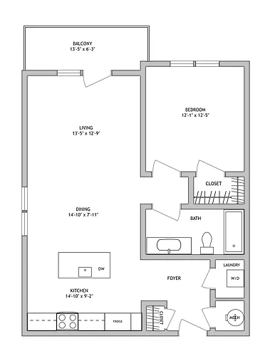 Floor plan 1 Bed 1 Bath C