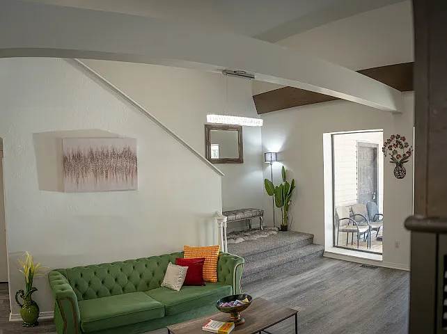 Entertain effortlessly. The open floor plan connects the fully equipped kitchen island directly to the living room _ ideal for groups, families, or a couple who wants to cook together without missing a conversation.