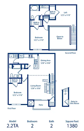 Floor plan 2BR 2BA 1380 sqft Townhouse
