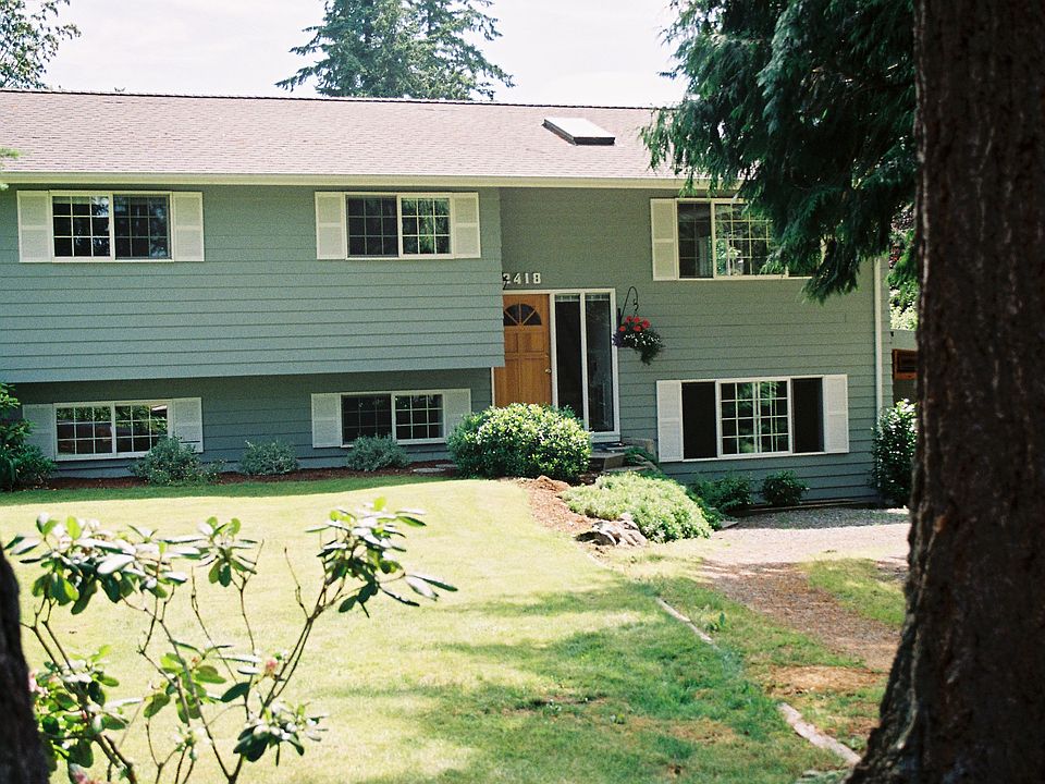 House through evergreens