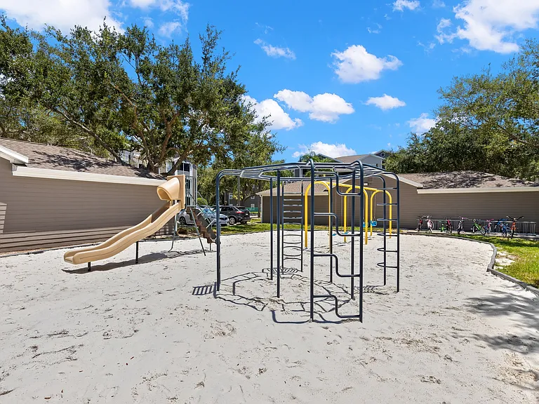 Slide, Monkey Bars and Bike Rack