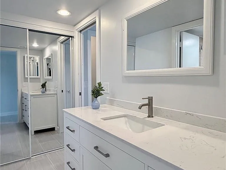 Entering beautifully updated bathroom