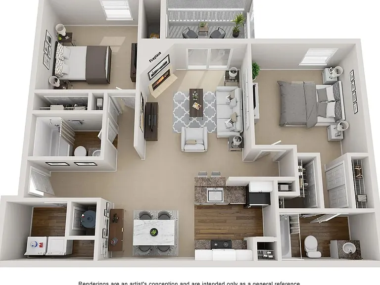A 3D floor plan rendering of The English Oak.