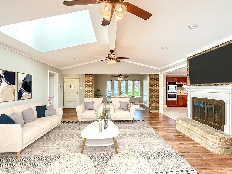 This image shows a virtually furnished space. This space come unfurnished.