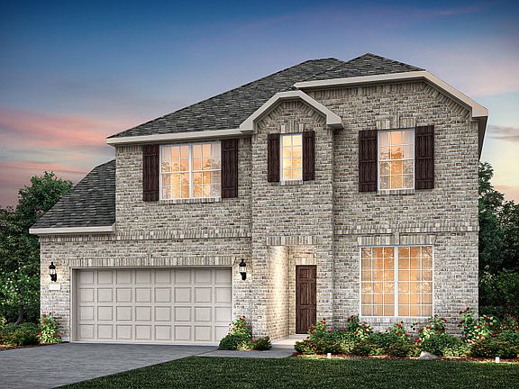 Exterior B with shutters, and 2-car garage with additional storage