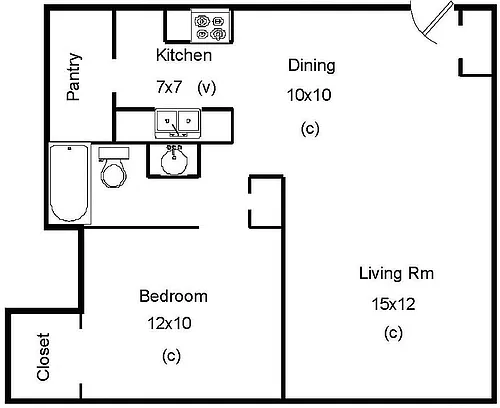Floor plan 1 bedroom 1 bath