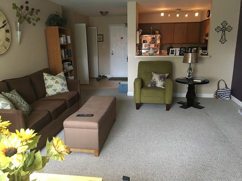 Living room, view into kitchen