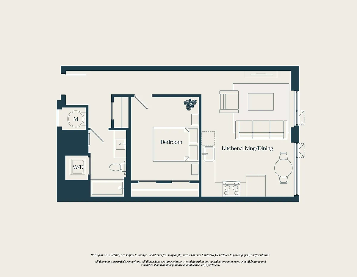 Floor plan 1 Bed - 1 Bath | AJ5