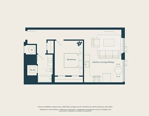 Floor plan 1 Bed - 1 Bath | AJ5