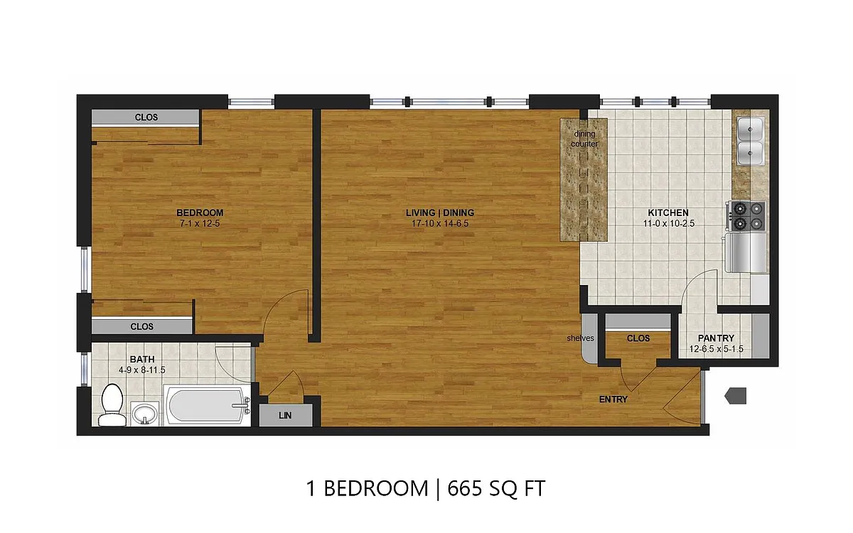 Floor plan Uptown West - One Bedroom (B)