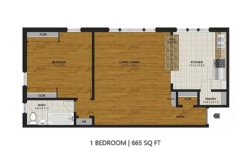 Floor plan Uptown West - One Bedroom (B)