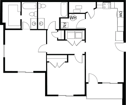 Floor plan 2-Bed 2-Bath Apartment