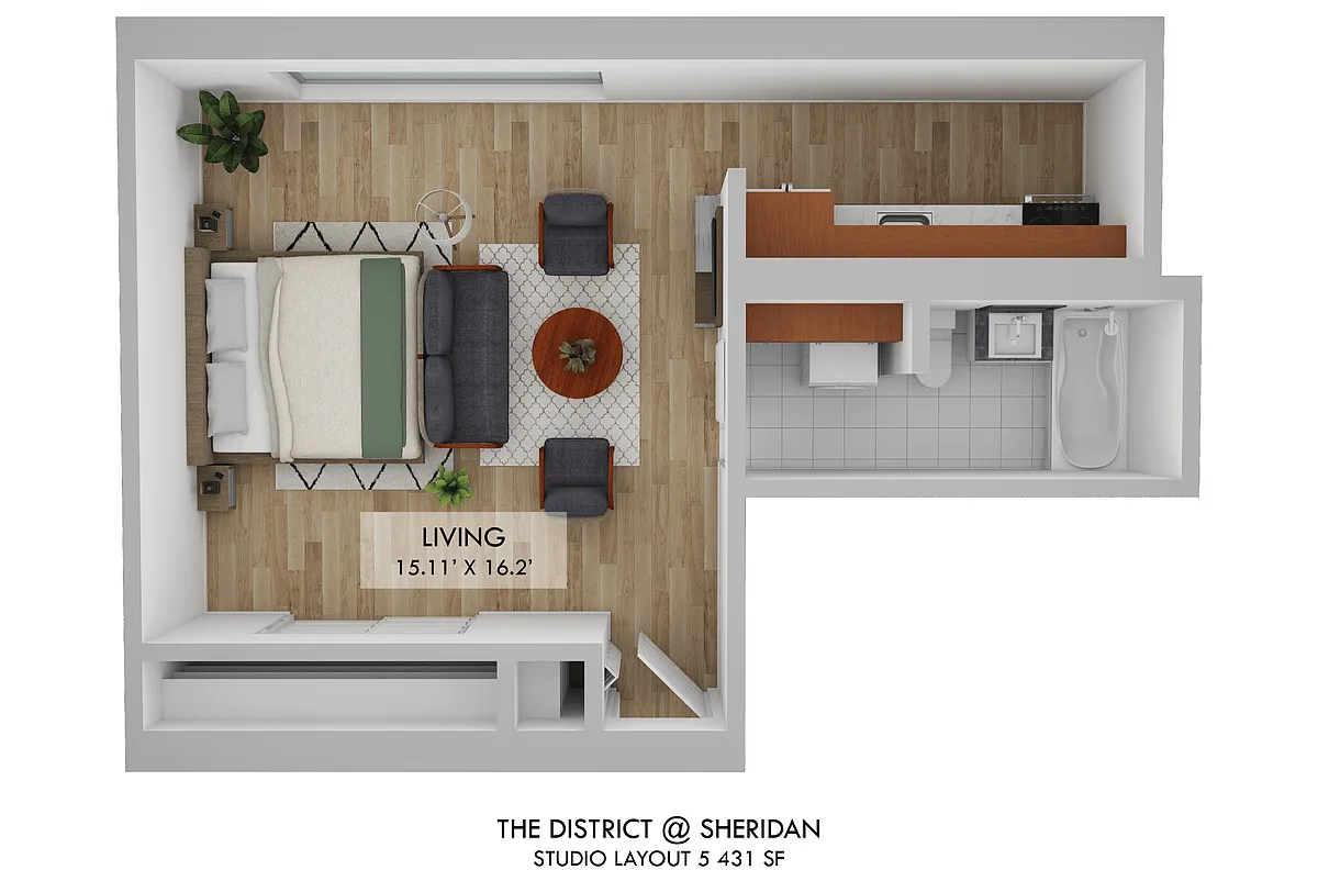 Floor plan Studio One Bath 05