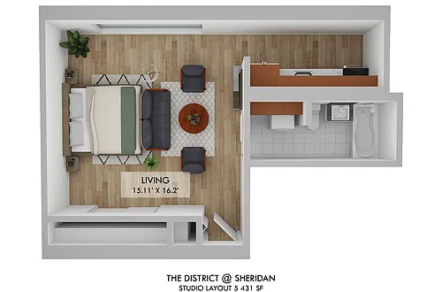 Floor plan Studio One Bath 05