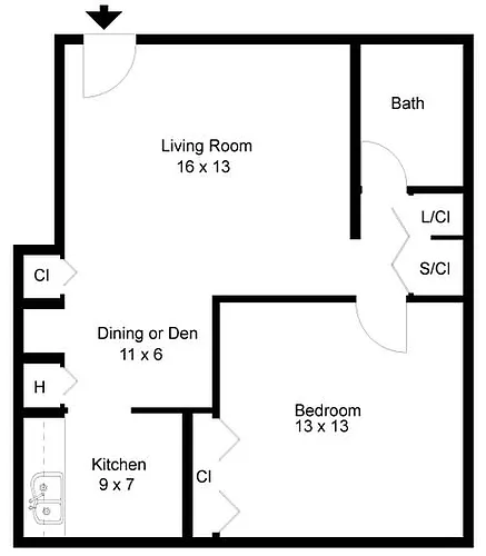 Floor plan 1 Bed 1 Bath