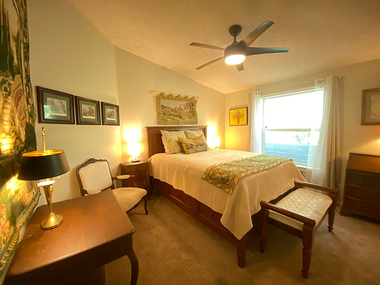 Quiet East_Facing Second Bedroom Overlooking Ancient Oak and Eucalyptus Forest