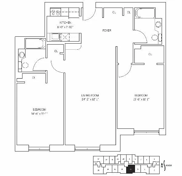 Floor plan ROOSEVELT HOUSE - 2 Bedrooms Two Bathroom