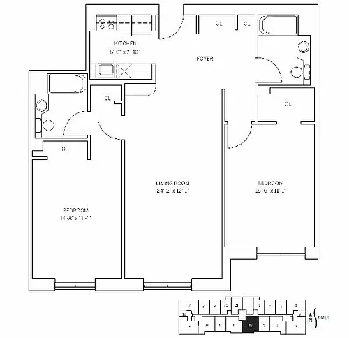 Floor plan ROOSEVELT HOUSE - 2 Bedrooms Two Bathroom