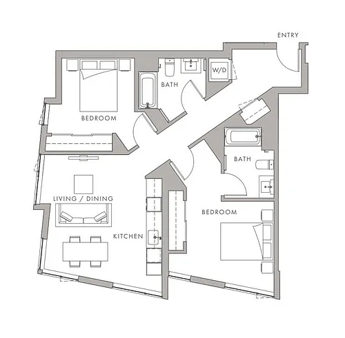 Floor plan 2BD, 2BTH B1