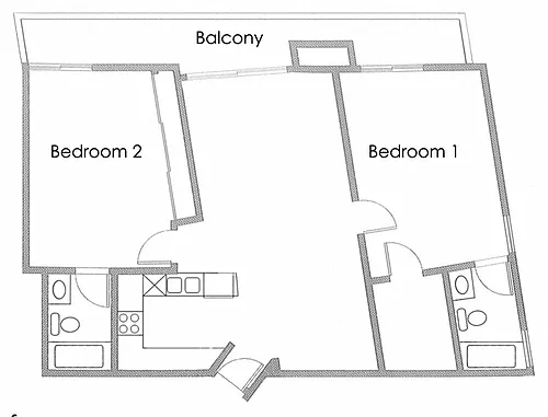 Floor plan 2BR 2BA - FLOOR PLAN B - 10969 ROCHESTER