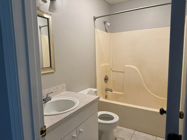 2nd bathroom which is at the end of the hallway. New flooring to be installed 10 July.