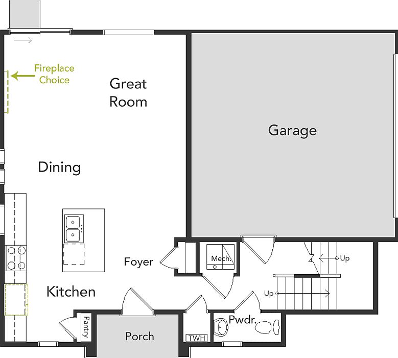 A view of the first floor and garage area of the Dalton
